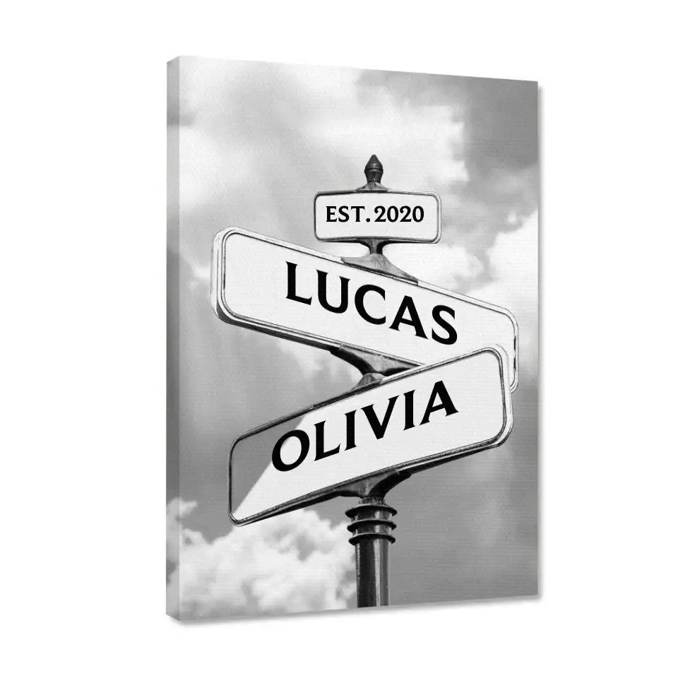 Where Our Crossroads Met - Personalized Name Vintage Road Sign Canvas - Gift For Couples, Husband Wife, Anniversary Tribute