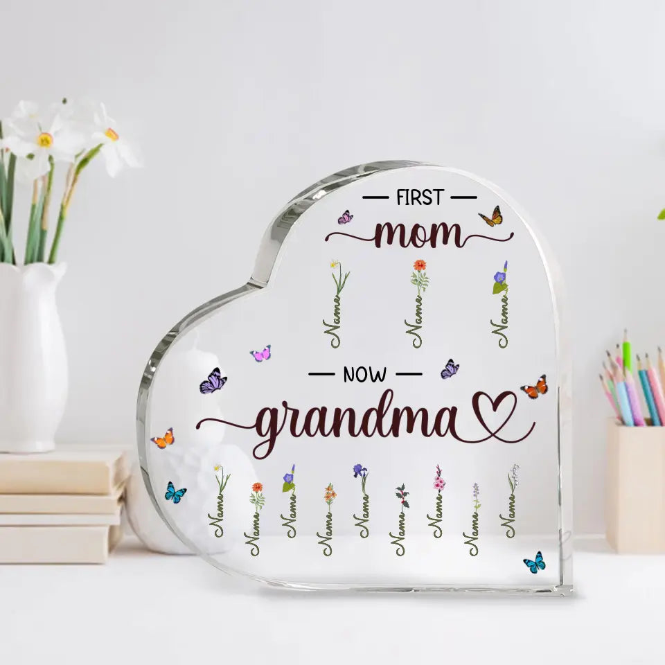 A Journey From Mom to Grandma Family Garden - Personalized Heart Shaped Acrylic Plaque