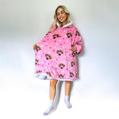 Oversized Custom Photo Blanket Hoodie - Gift for Pet Lovers