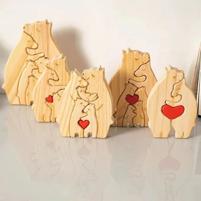 Personalized Bear Family Wooden Art Puzzle Gift Home Decoration - Upto 7 Members