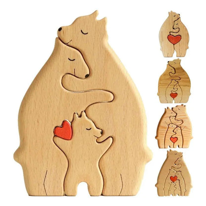 Personalized Bear Family Wooden Art Puzzle Gift Home Decoration - Upto 7 Members