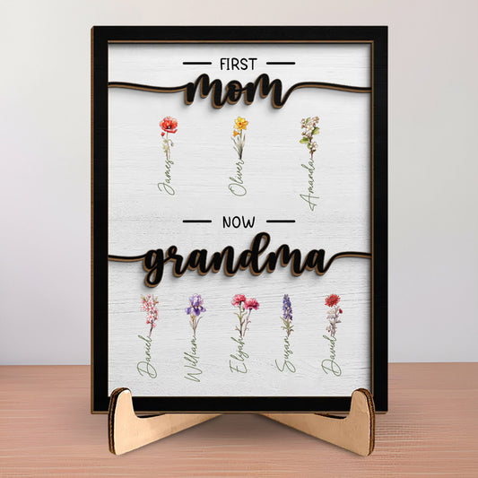 A Journey From Mom to Grandma Family Garden - Personalized 2-Layered Wooden Plaque With Stand