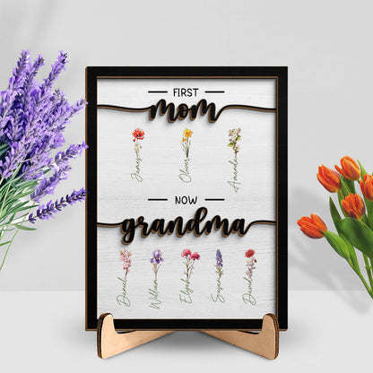 A Journey From Mom to Grandma Family Garden - Personalized 2-Layered Wooden Plaque With Stand