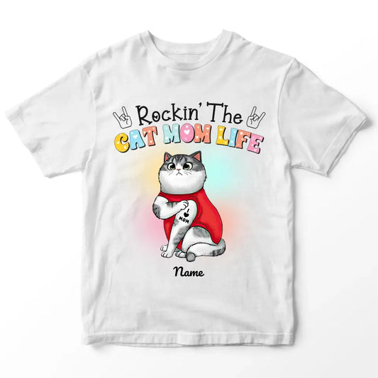 Rockin The Cat Mom T-shirt, Women T-Shirt