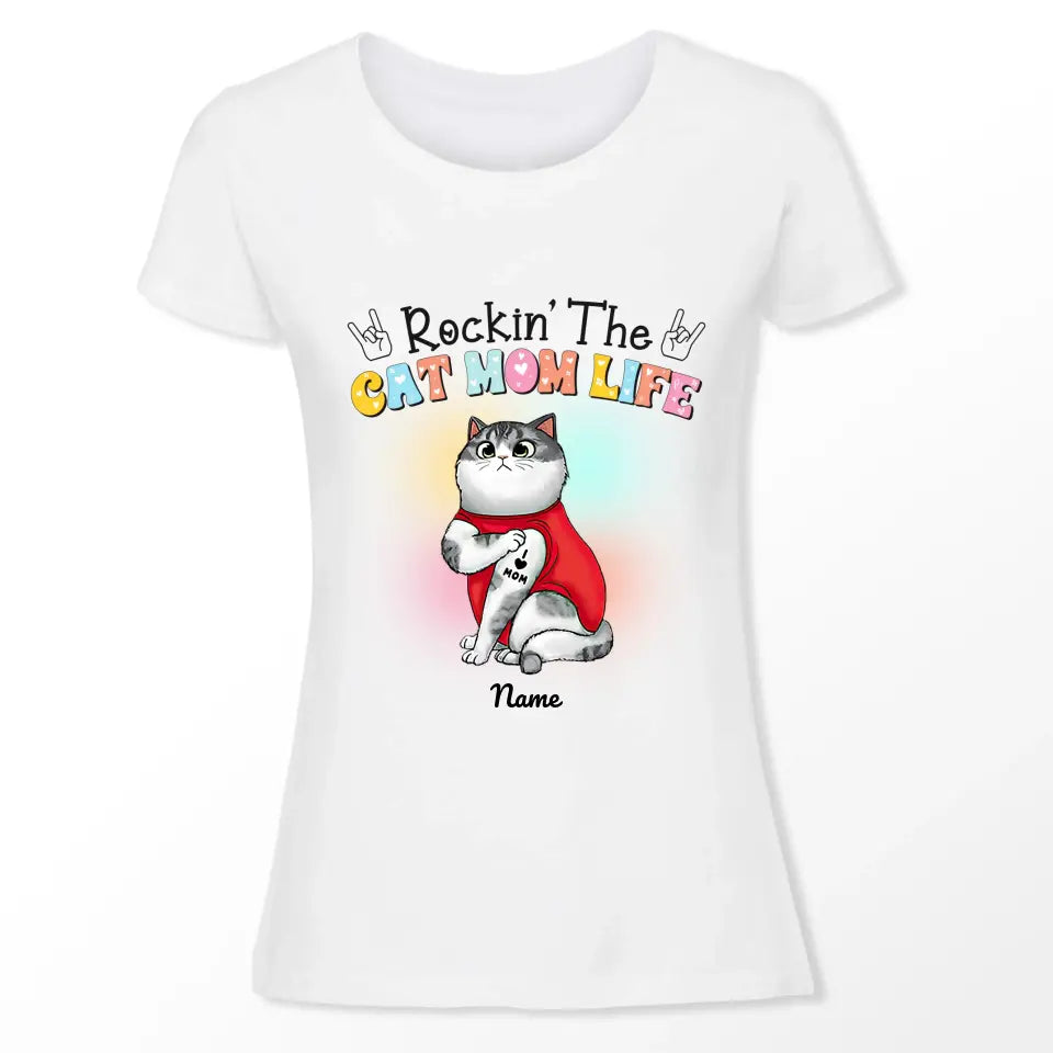 Rockin The Cat Mom T-shirt, Women T-Shirt